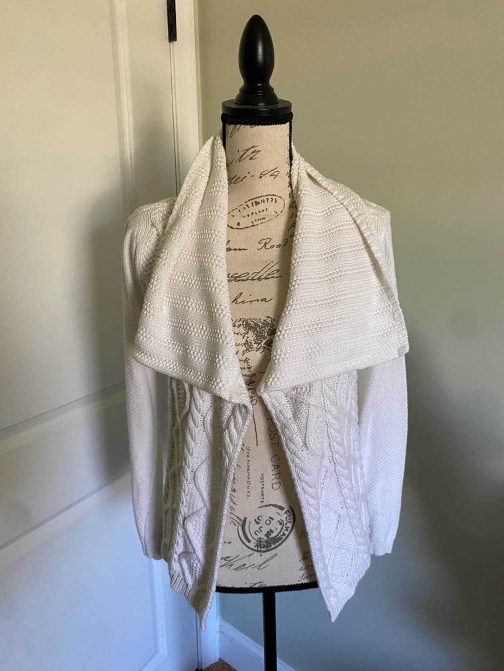 Cozy Open-Front Cable Knit Sweater Cardigan - White 100% Cotton